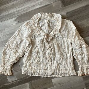 Anthropologie Cream Textured Blouse